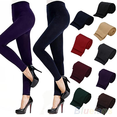 Warm Solid Color Thick Women's Stretch Thicken Skinny Leggings (Footless) - lessmoney.com